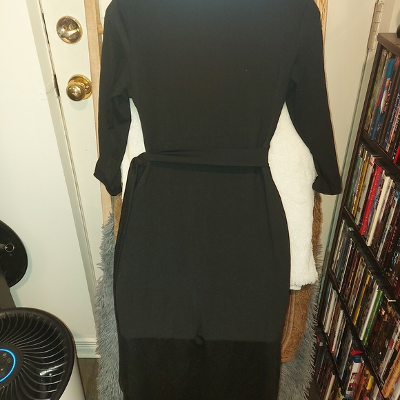 NWT BERYDRESS 3/4 Sleeve V-Neck Casual Party Work Faux Black Wrap Dress - Picture 3 of 5